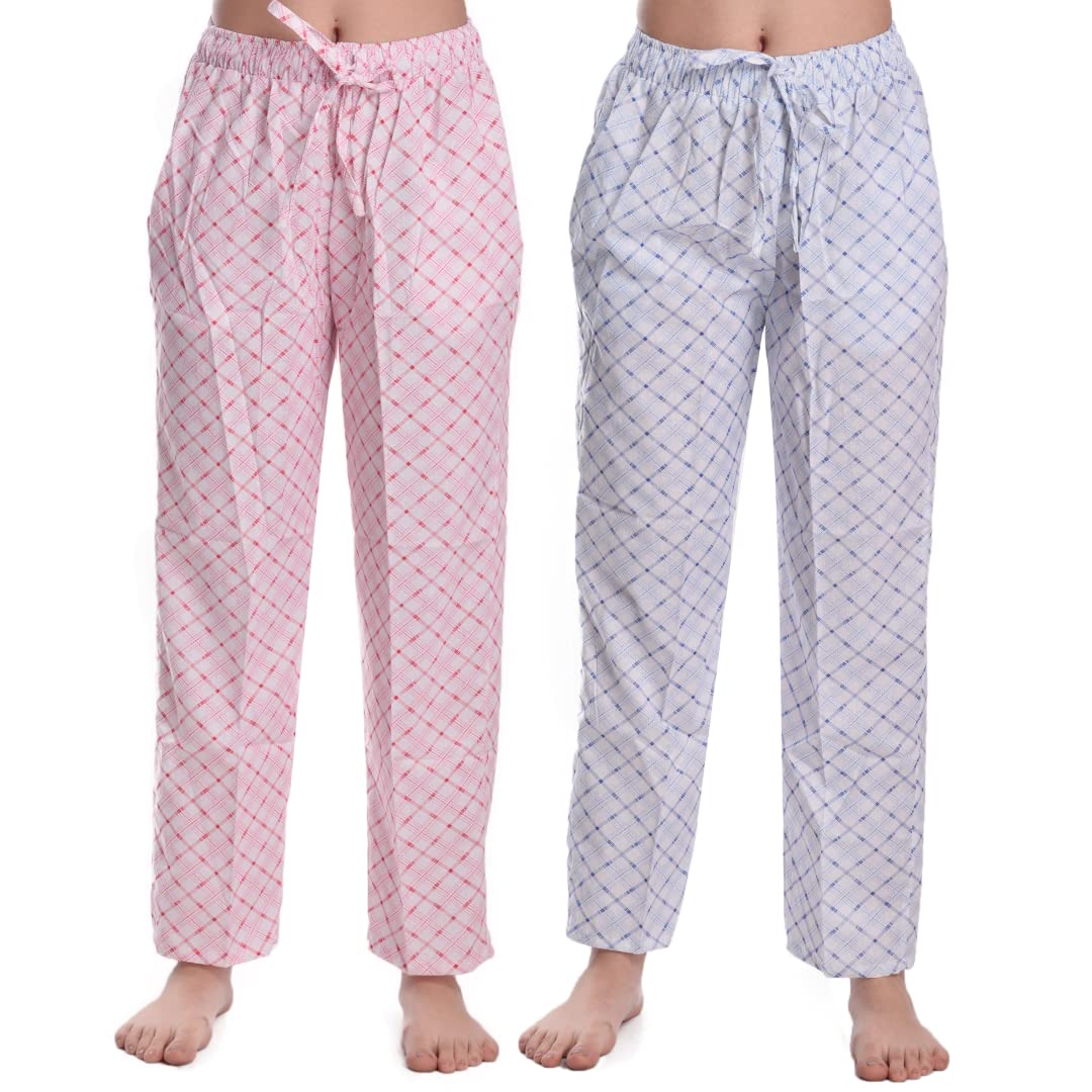 cierge Women's Cotton Cheque Printed Pyjama/Pajama Trackpant Lounge Pyjama (Pack of 2)-picture-48
