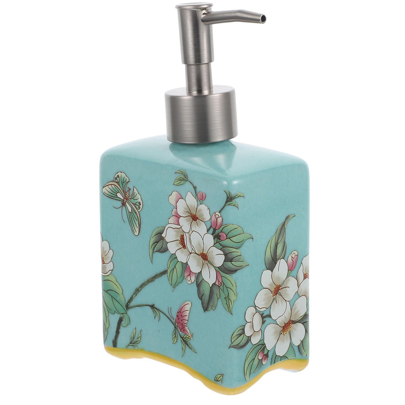 Baluue Dispenser di Sapone con Pompa a Pressione 410ml Bottiglia Doccia Riutilizzabile in Ceramica con Stampa Floreale, Facile da Ricaricare, Ergonomico per Bagno e Viaggio