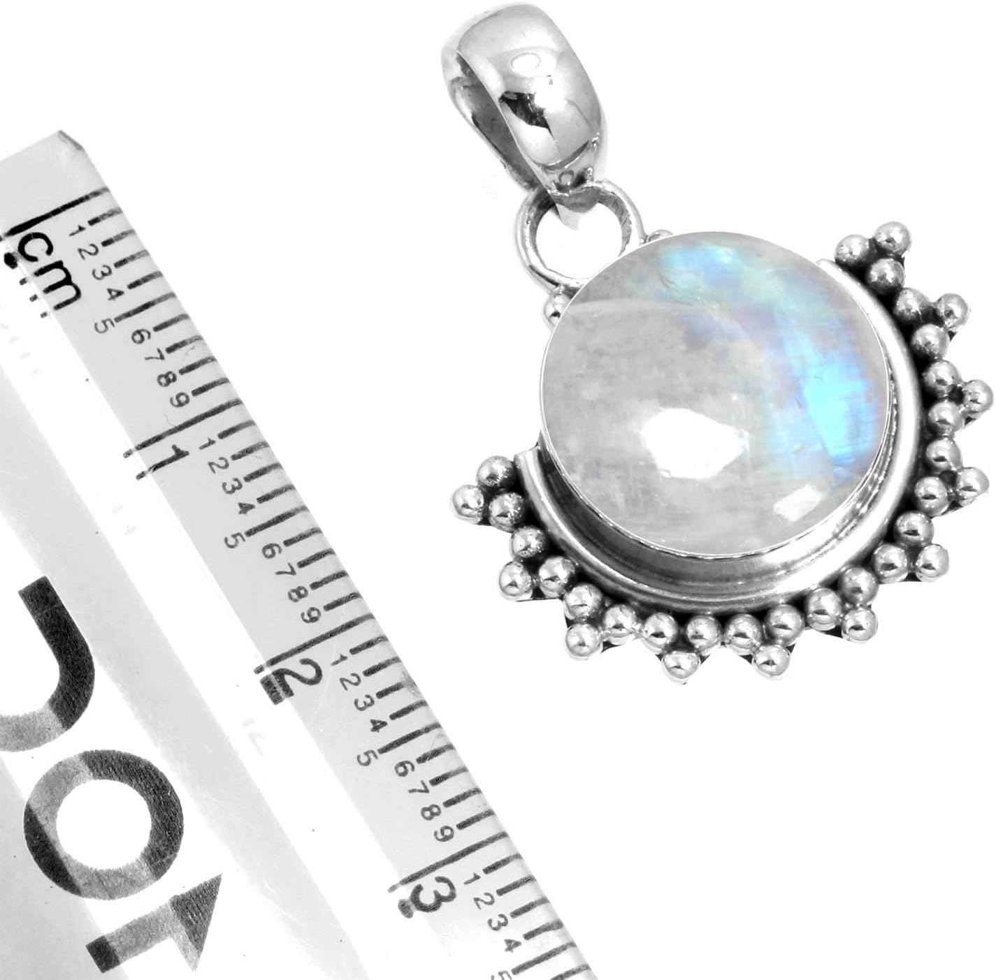 Handmade Genuine 925 Sterling Silver Pendant Necklace Chunky Natural Gemstone Agate, Turquoise, Amber, Pearl Round Boho Jewelry For Women