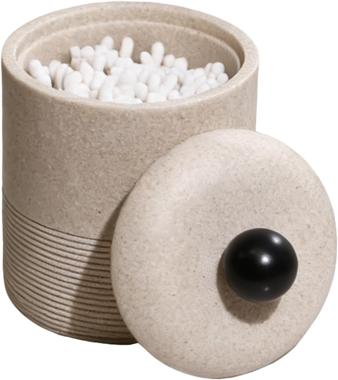 Lidded Qtip Holder, Durable Resin Qtip Container, Bathroom Cotton Swab Container Suitable for Cotton Swabs, Makeup Pads, Dental Floss Picks, Makeup Sponges, And Small Bathroom Accessories (Beige)