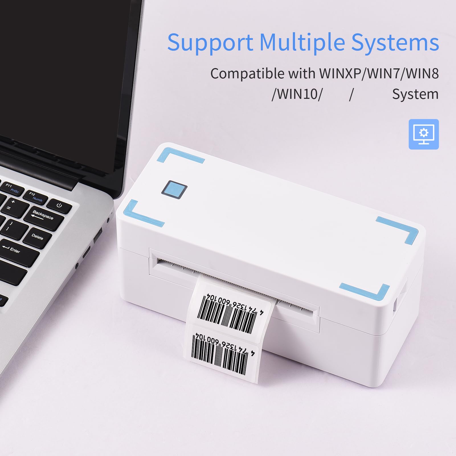 HUIOP Etykieciarka, termiczna drukarka etykiet wysyłkowych 4 cale pulpit Ekspresowy kod kreskowy Label Sticker Maker 4X6 Przenośne połączenie USB Max. Szerokość papieru 80 Mm 180 Mm/S Gniazdo w