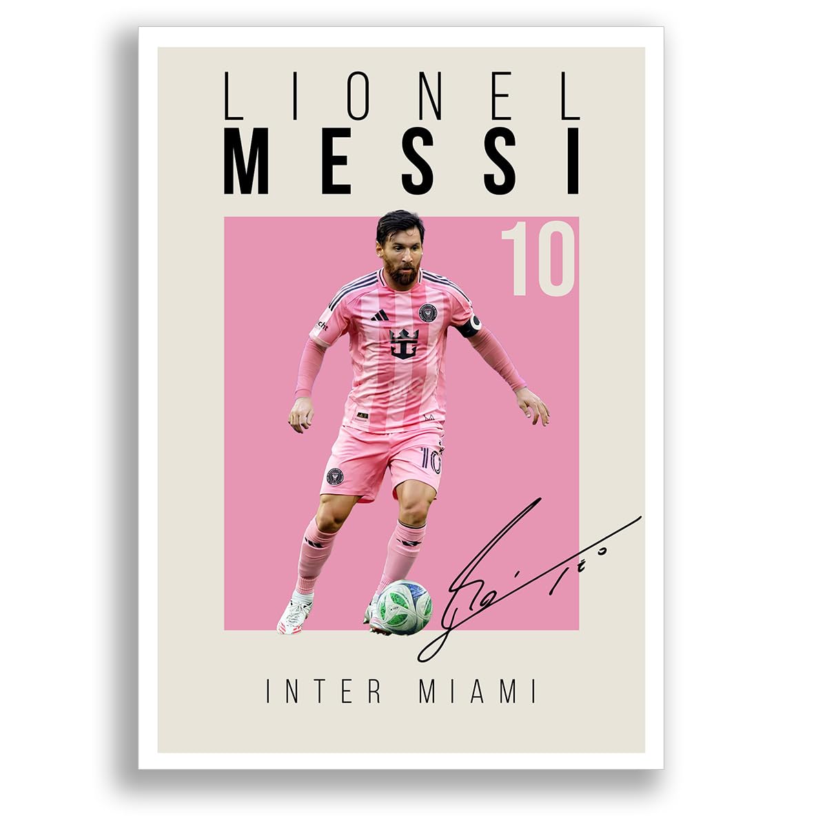 Lionel Messi Inter Miami Signed Photo Poster Print Picture Display Framed Autograph Memorabilia for Football Fans Gift Argentina (A4 poster Only Cream)