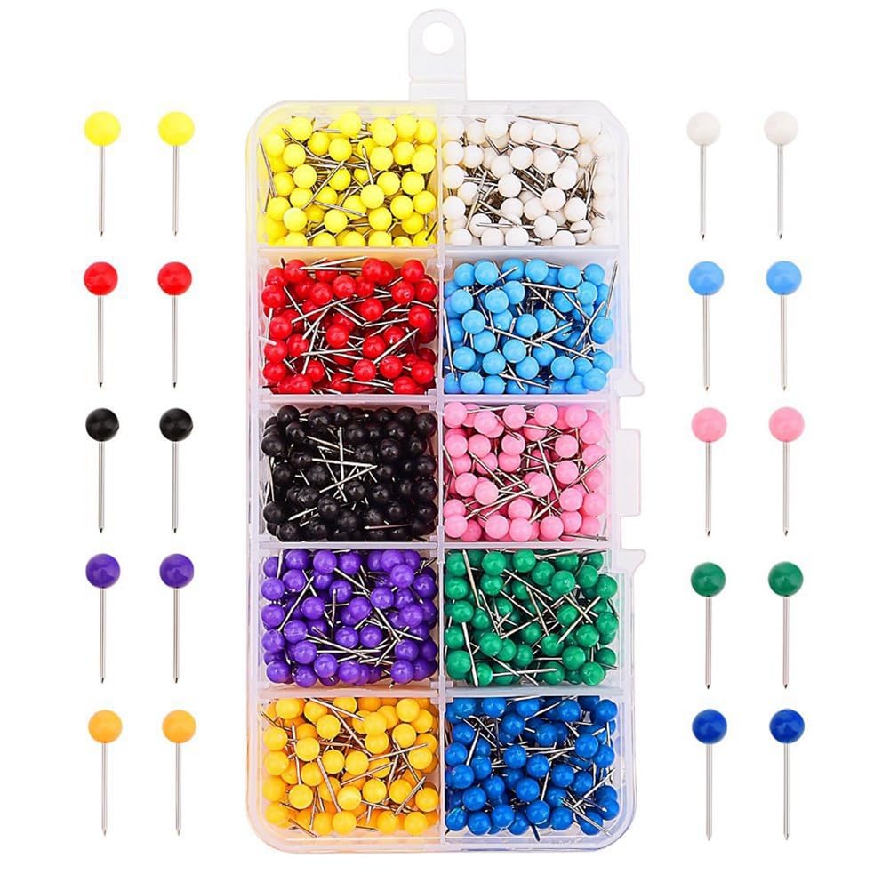 Pinnadeln mit Rundkopf Bunte Stecknadeln Edelstahl Karte Nagel Reißzwecken Rundkopfnadeln Reißnägel für Wandkarten Markieren Schmuck Herstellung Nähen Handwerk Bulletin Board 800 Stück