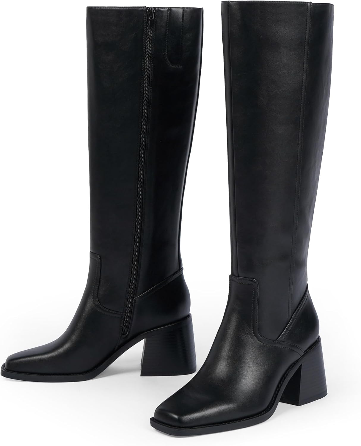 Women's Knee High Boots with Zipper Square Toe Chunky Heeled Tall Boots for Women - Image 6
