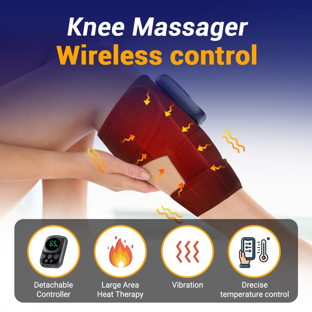 Masajeador de Rodilla Inalámbrico, Dispositivo de Calentamiento de Control Inteligente con Correas Ajustables, Rodillera con Almohadillas EMS apta para Rodilla, Hombro y Codo