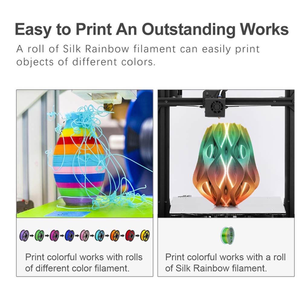 Hello Drukarka 3D Filament 1 kg, 1,75 mm PLA SILK kolor tęczy drukarka 3D Filament nie plączą się w 100% bez pęcherzyków z tolerancją pakowania worków próżniowych +/-0,02 mm