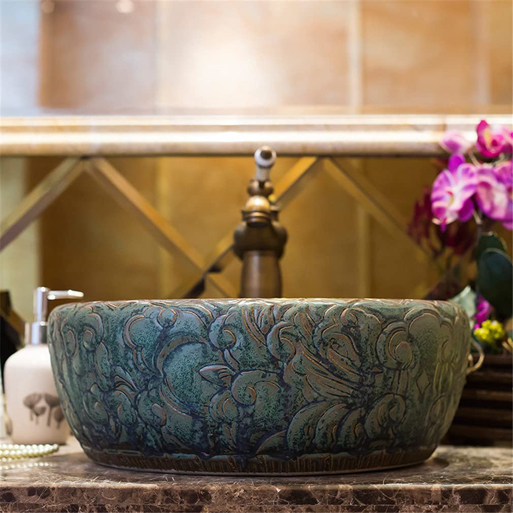 Umywalka Ceramiczna Nablatowa W Stylu Retro, Okrągła, Ręcznie Robiona, Umywalka Łazienkowa, Umywalka Artystyczna, Gładka Wewnętrzna Ścianka, Łatwa Do Czyszczenia, 40 Cm /