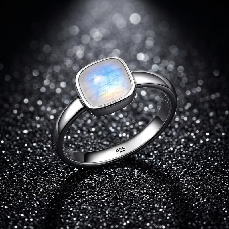 Meadows 925 Sterling Silber Ring für Damen, Kissenförmiger Solitärring mit Edelstein, minimalistischer handgefertigter Schmuck R-28