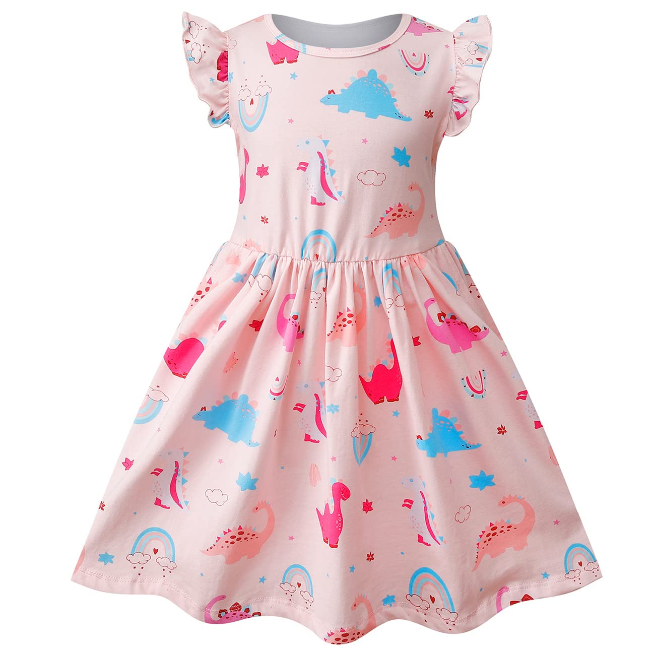 VASCHY Dress for Girls,Cute Girls Ruffle Sleeve Princess Party Outfit Clothes,Toddler/Little/Big Kid Girls Clothing