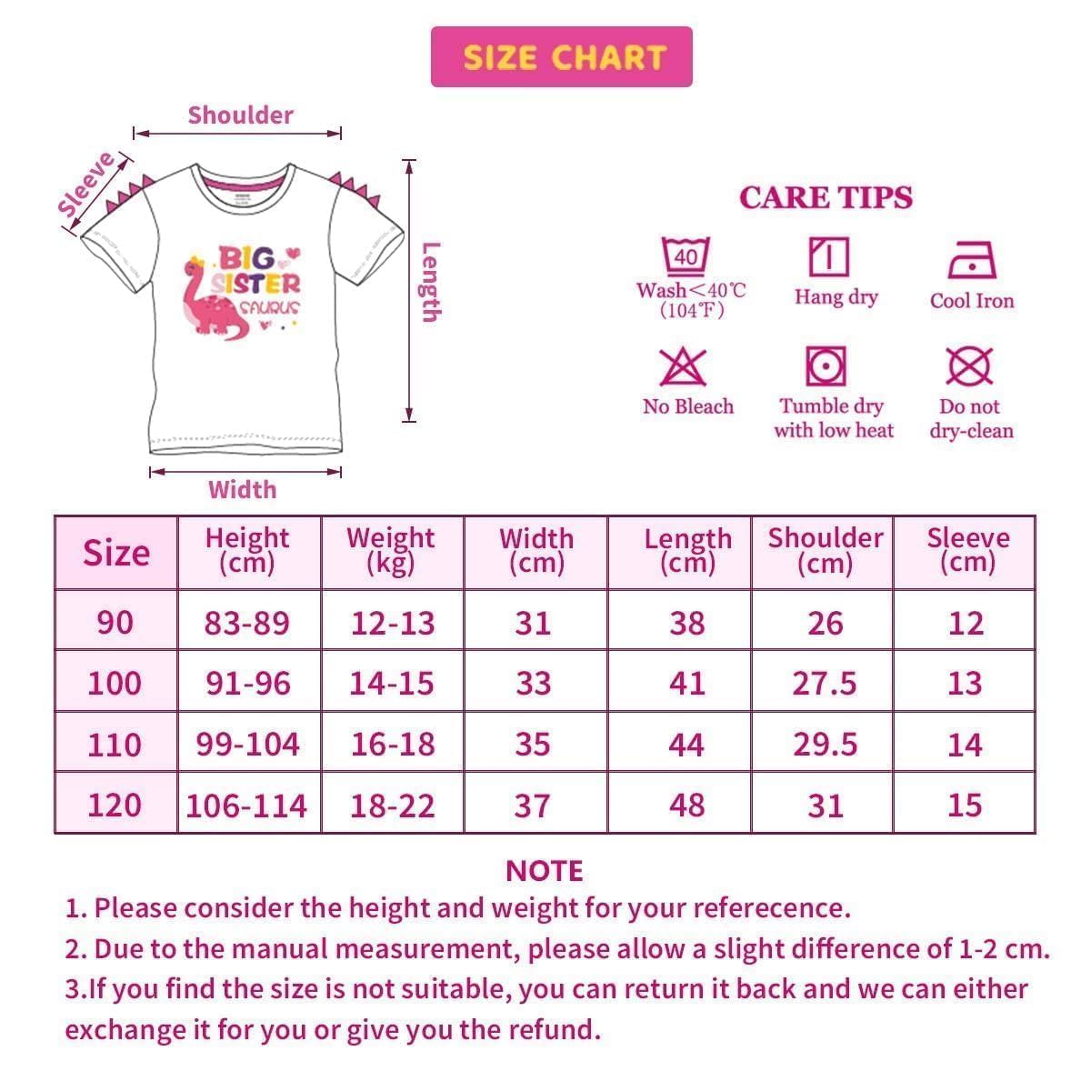 WAWSAM Girl's Dinosaur Big Sister Announcement T-Shirt, White, Short Sleeve, Crew Neck, Casual, Kid Size