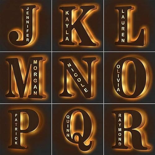 Miniatura 6 de VEELU luz de noche LED personalizable, letra de marquesina, grabado en madera, para pared, para dormitorio, Navidad, boda, el mejor regalo para