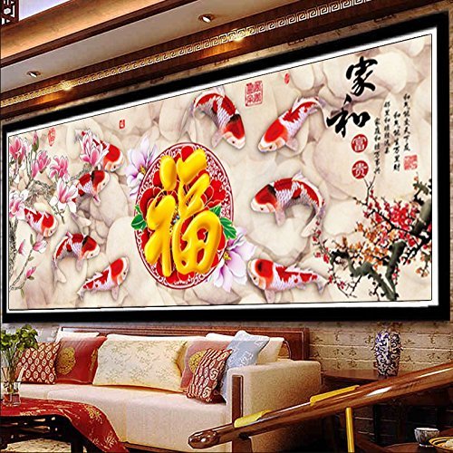 Cross stitch, flower, calligraphy, fish, Chinese style, C0129