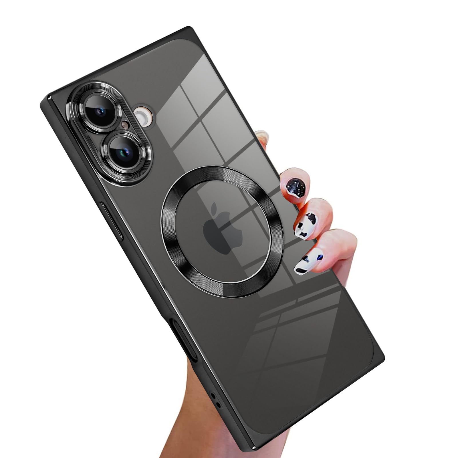 KANGHAR Case Designed for iPhone 16 Magnetic Clear with Camera Lens Protector[Compatible with MagSafe] Luxury Cute Plating Design Full-Body Shockproof