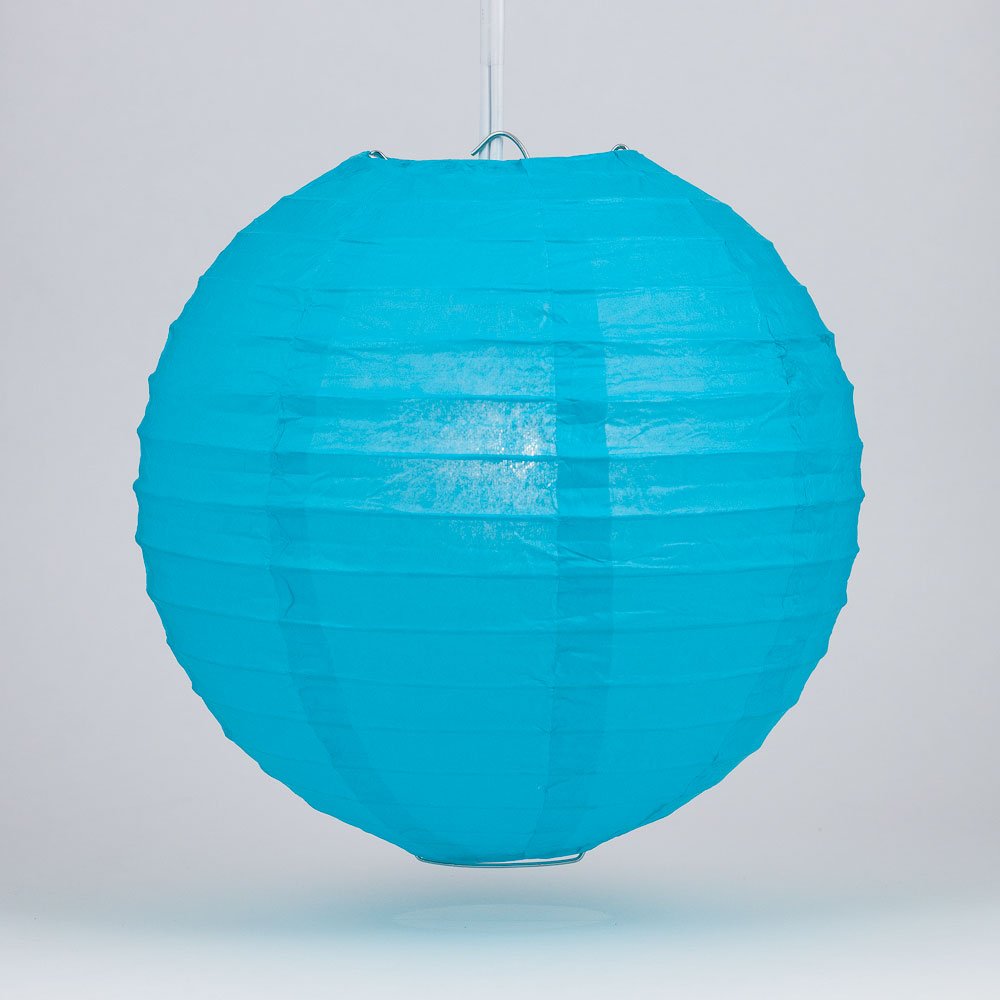 Luna Bazaar Premium Paper Lantern Lamp Shade 14-Inch Parallel Ribbed Pool Blue - Chinese Japanese Hanging Decoration -