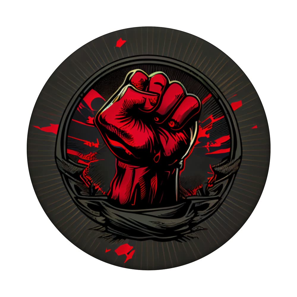 Raised Fist Red Grey PopSockets Swappable PopGrip, Black - Image 3