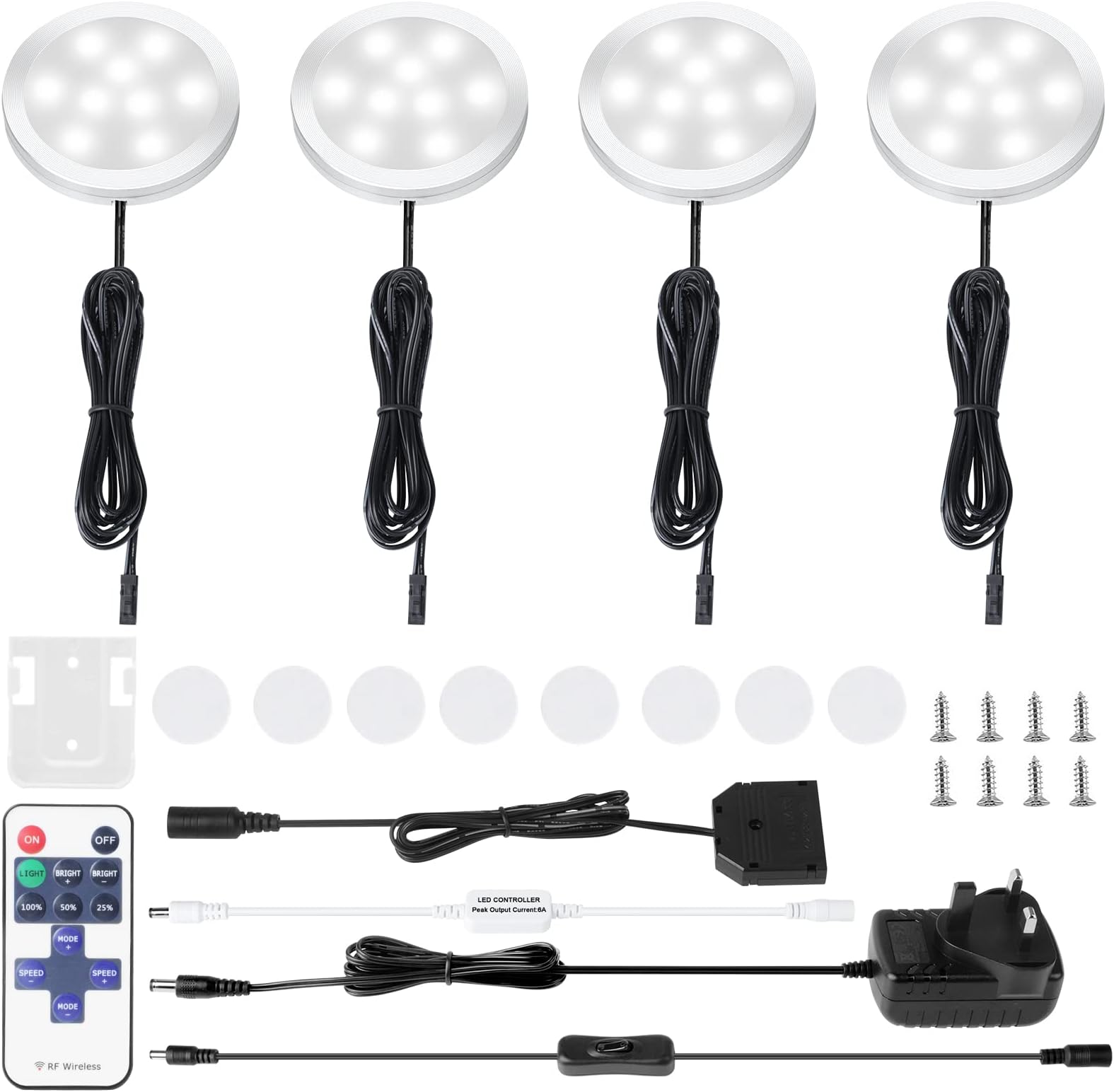 AIBOO LED Under Cabinet Kitchen Lights Wired Plug in with Remote,Dimmable 4 P...