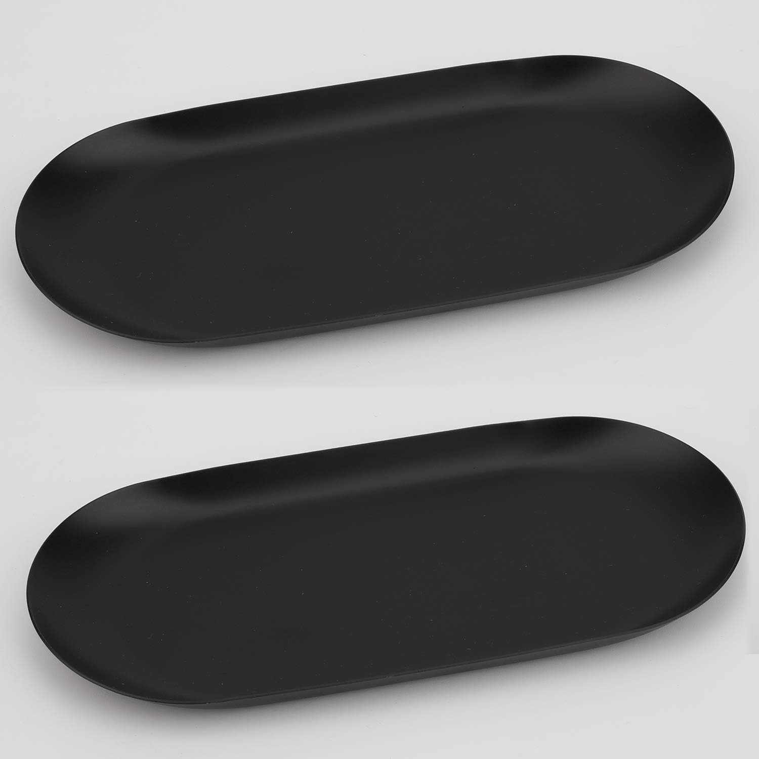 Fermus Stainless Steel Decorative Tray, Set of 2, 7 Inch Long, Jewelry Dish Cosmetics Organizer Bathroom Clutter Serving Platter Small Storage Tray, Oval, Matte Black