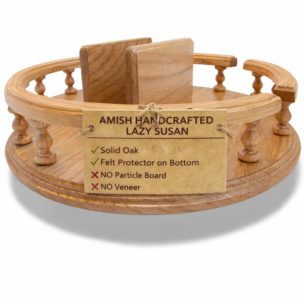 14" Lazy Susan with Napkin Holder Turn Table Revolving Solid Wood Oak Table Centerpiece Rotate Condiment Server Swivel
