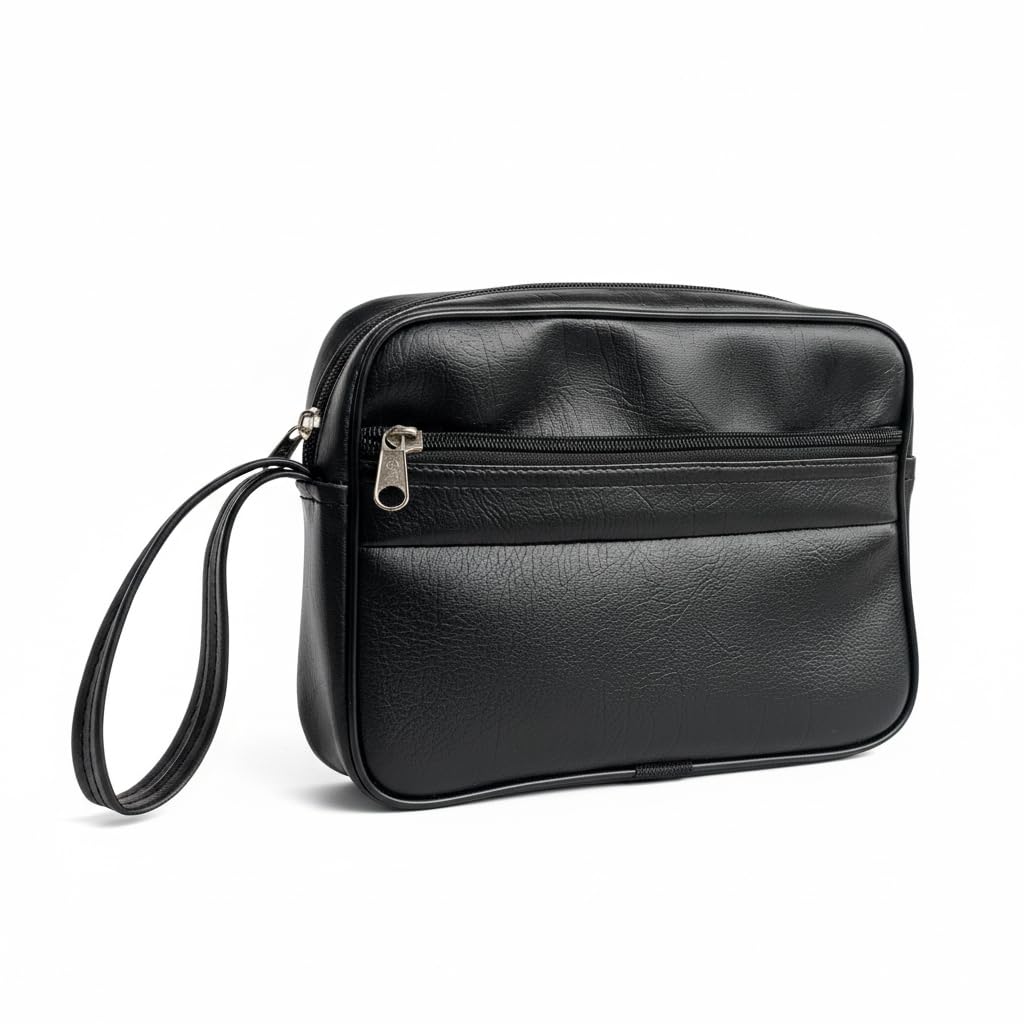 multipurpose leather hand bag | unisex hand clutch bag with wrist strap | travel wrist pouch for cash, mobile, passport & daily essentials