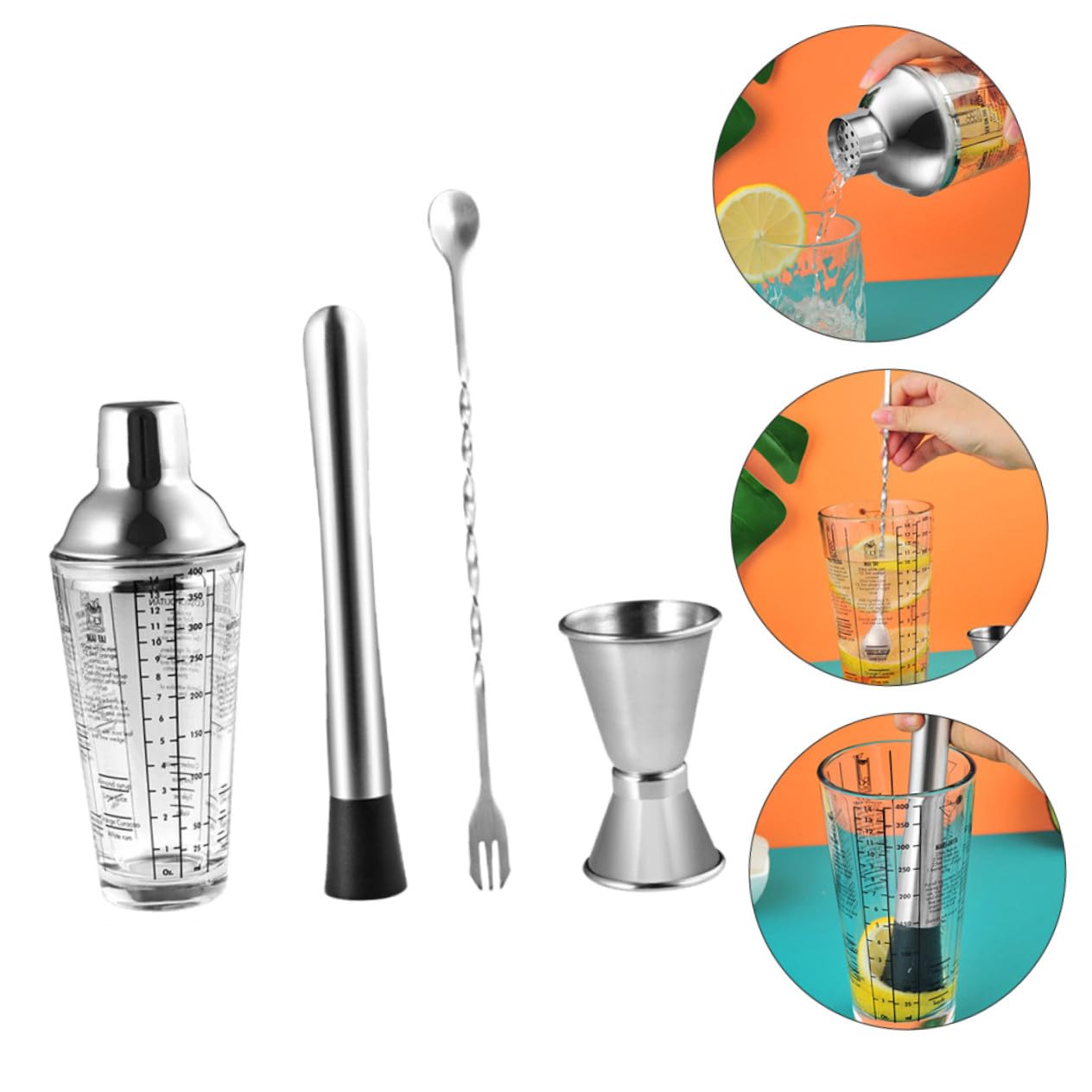 Cocteleras de Acero Inoxidable Equipo Profesional para Coctelería Herramientas para Preparar Cócteles Casa Colores Surtidos Duraderas y Seguras para Uso Prolongado