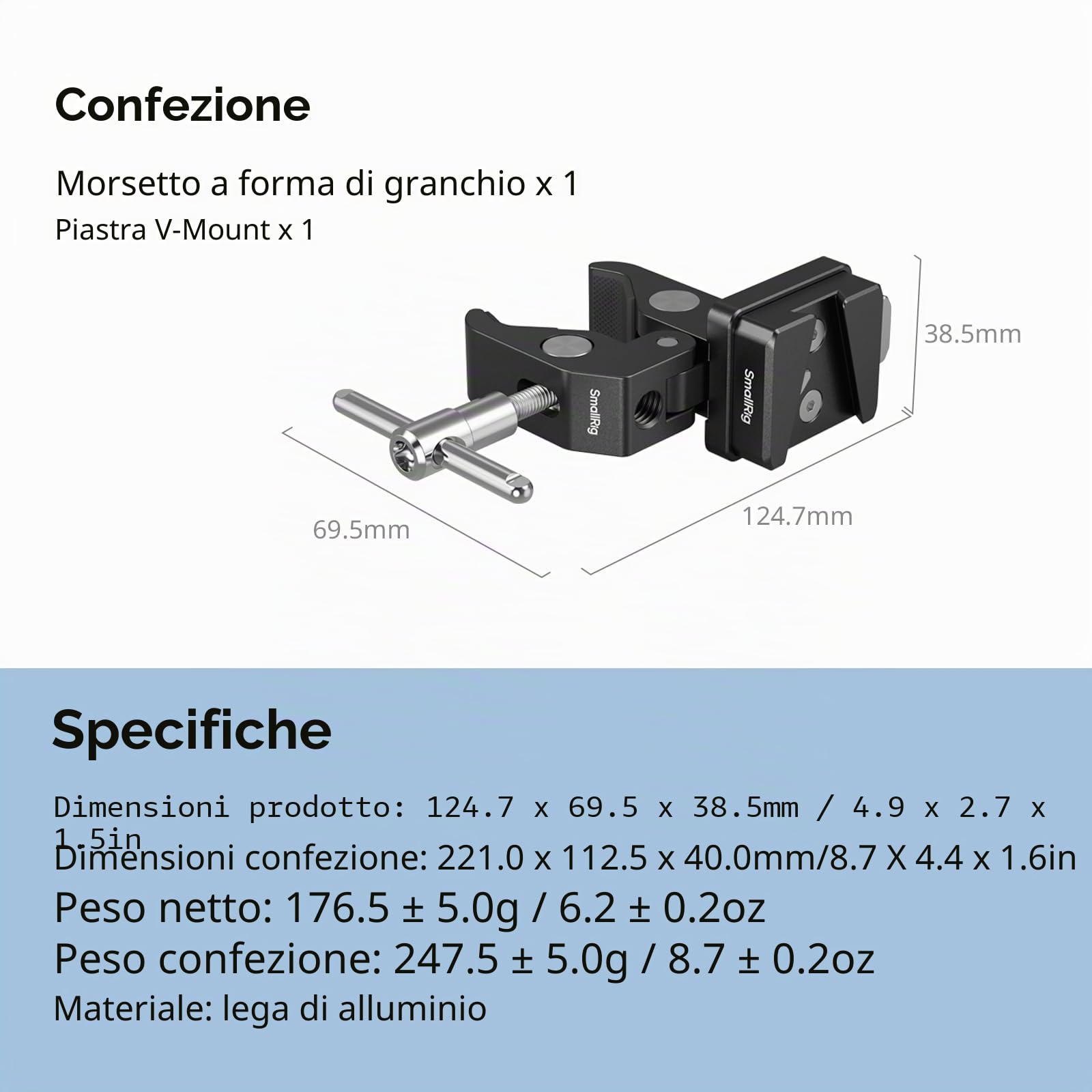 SMALLRIG V-Mount 5313 - Morsetto antiscivolo a forma di granchio, 15-40 mm, portata 1,5 kg, compatibile con più marche di batterie V-Mount