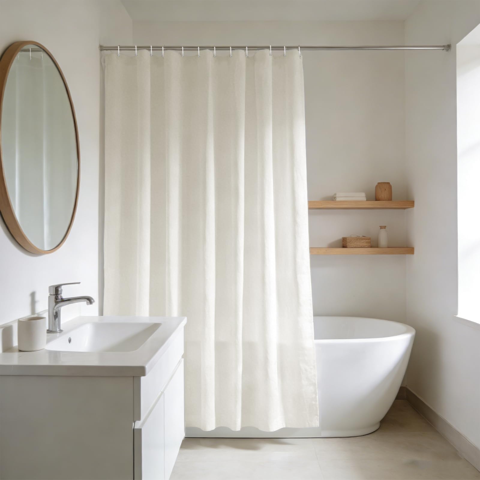 YISURE Duschvorhang Höhe 210cm, Duschvorhang Creme Textil Polyestergewebe Schimmelresistent maschinenwaschbar mit 12 Metallösen, Breite 180 x Höhe 210cm