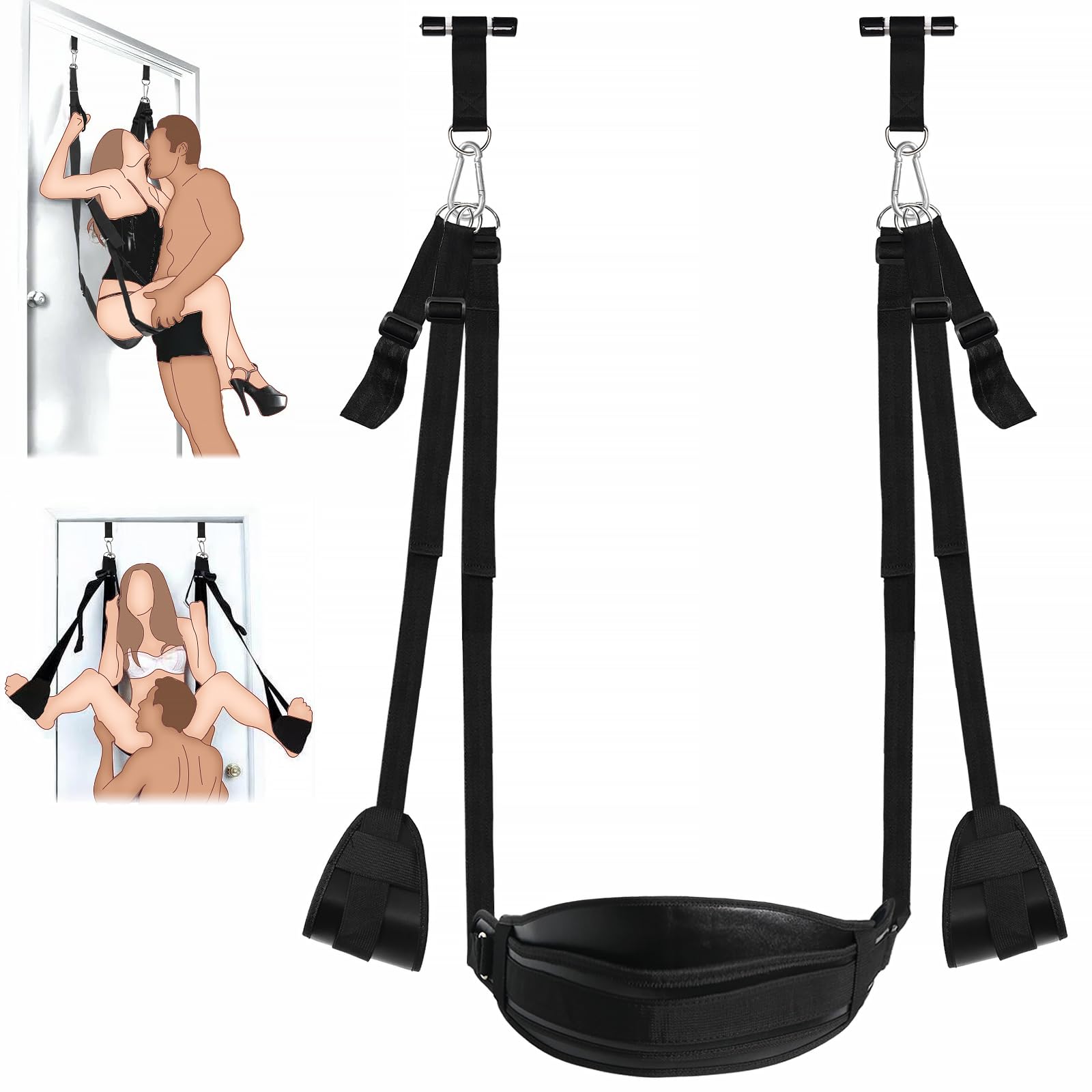 BDSM Door Sex Swings with Seat Bondage Slave Leather Soft Plush Sex Slings with Adjustable Straps Hanging Door