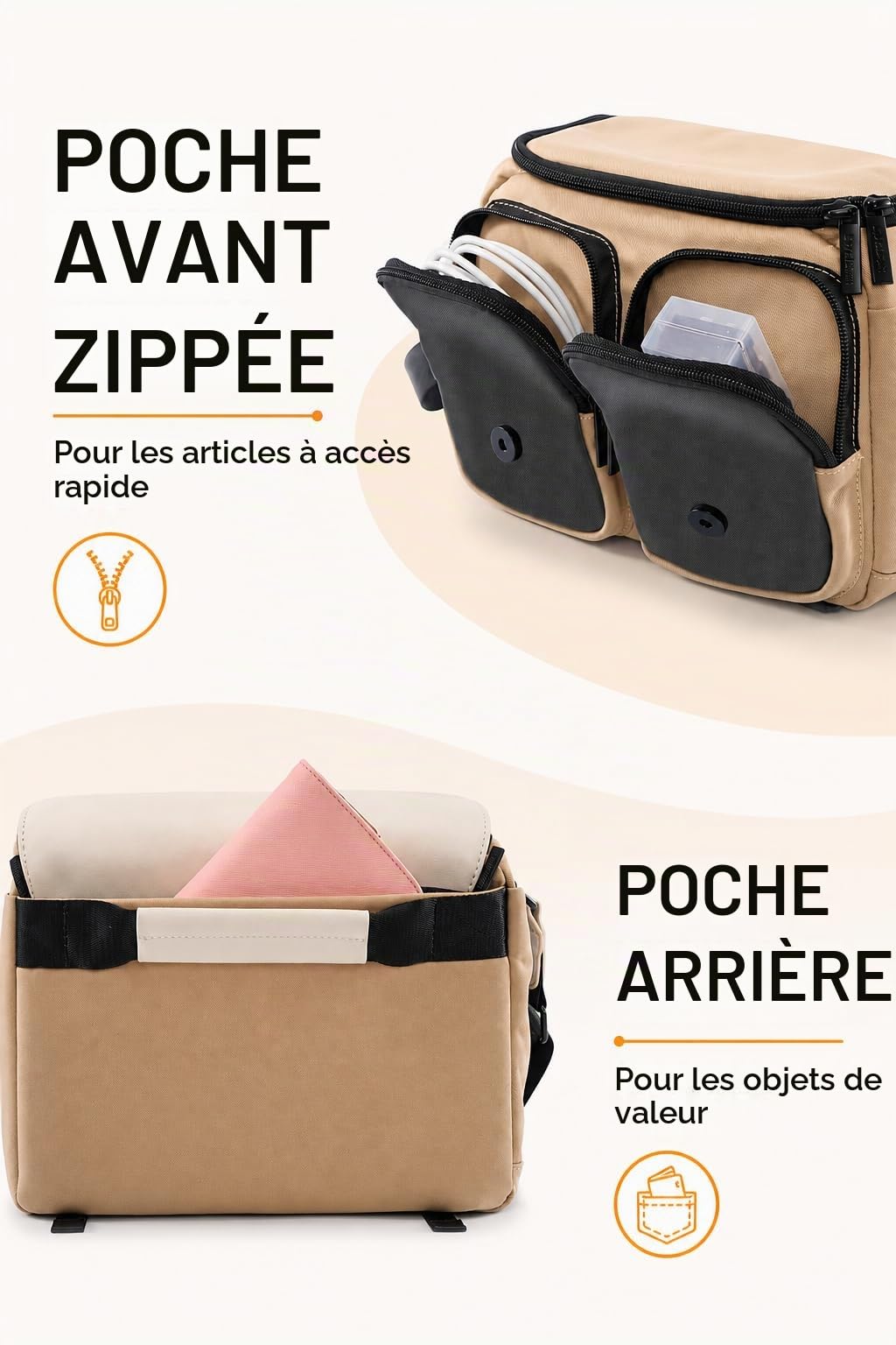 Cwatcun Sac d'épaule pour Appareil Photo Compact, Petit Sac Messager étanche pour Appareil Photo avec Support pour trépied, Sac de Voyage pour Appareil Photo DSLR/SLR/Miroir, Objectif,L