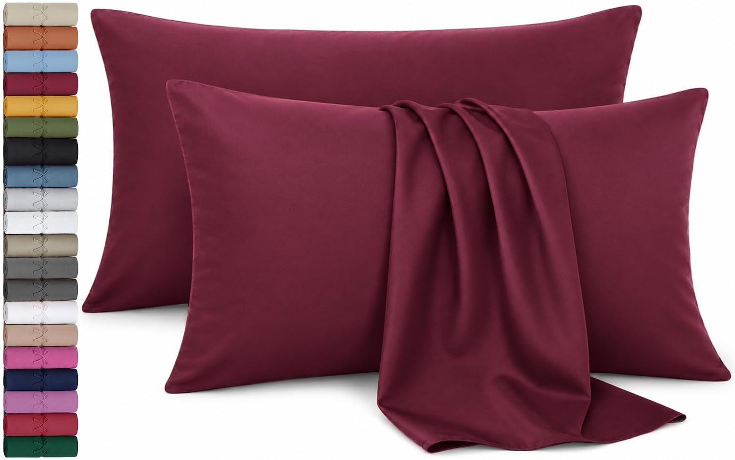 Hafaa Burgundy Pack of 2 Standard Size (50x75 Cm) Microfiber Pillow Cases