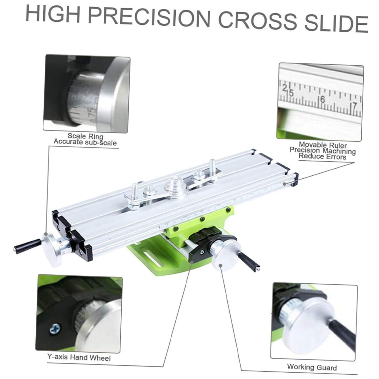 Tavolo Trasversale Multifunzione in Acciaio Legato Verde | Supporti Trapano e Fresatrici, Design Compatto e Portatile, Set 1 Pezzo Manuale e Accessori