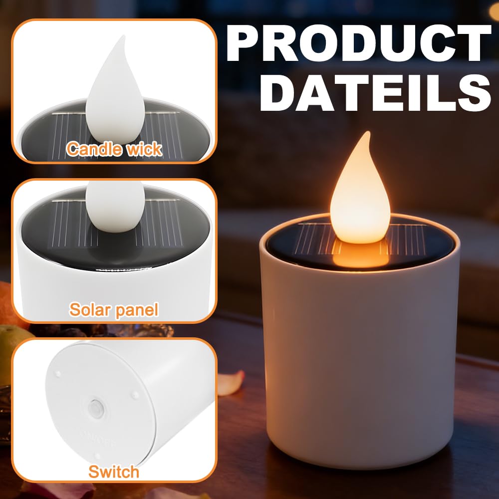 NAVESO 6 Pièces Bougies Solaires Exterieures Jardin, Bougies à LED Solaire, LED Bougies Chauffe-Plats pour Jardin, Terrasse, Balcon, Patio Décoration, Sans Flamme Étanches