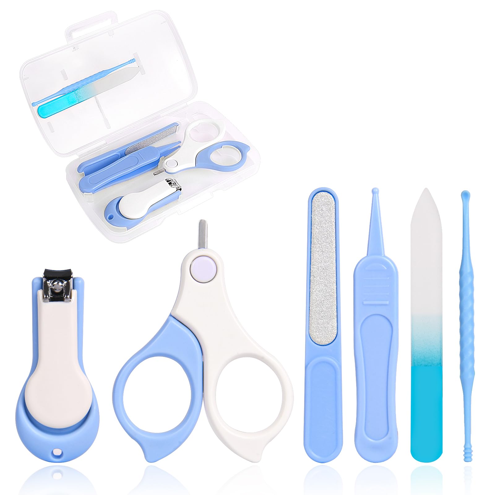 Vicloon Kit per La Cura Del Bambino, 6-in-1 Kit per Unghie Neonati, Set Manicure Neonati con Lima per Unghie in Vetro, Forbicine, Tagliaunghie, Lima per Unghie, Pinzetta e Pulisci Orecchie (Blu Scuro)
