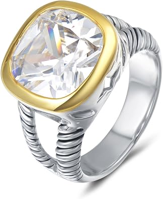 UNY JEWEL Twisted Cable Wire Two Tone Cusion Cut CZ Statement Ring Designer Inspired Fashion Love Antique Women Jewelry Gift