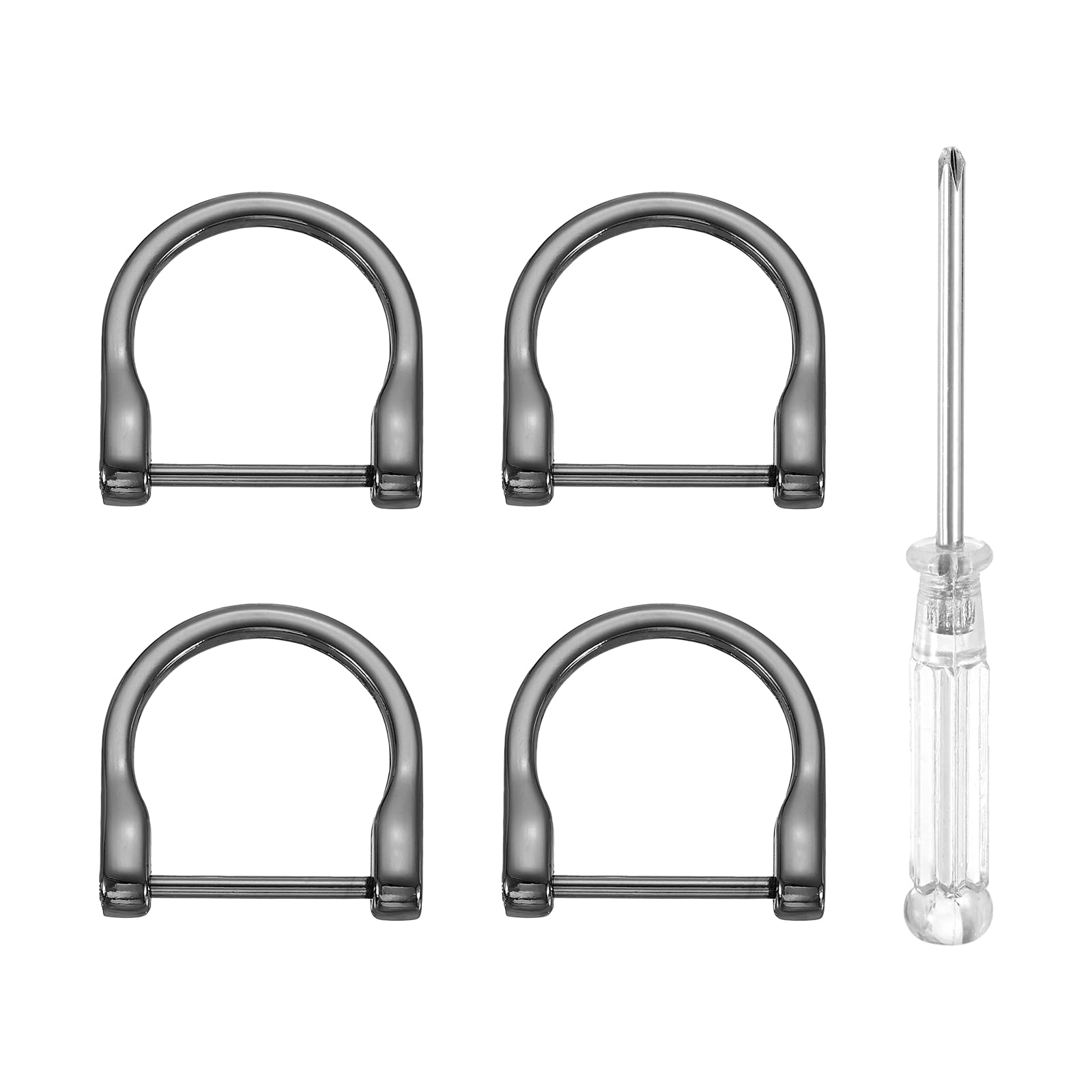 sourcing map 4pcs D-Rings Screw in Shackle 1" Metal Horseshoe U Shape Semicircle D Ring Purse Key Holder with Screwdriver for DIY Leather Craft Keychain Collar Accessories, Gun Black