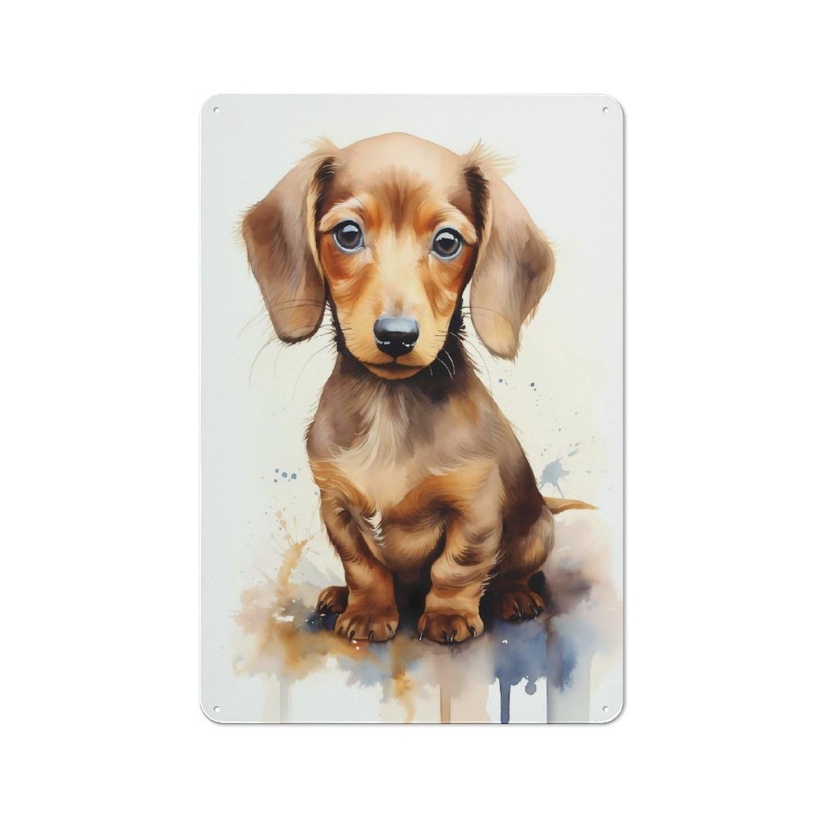 Junmoney Style-15 Dachshund In Watercolor Retro Tin Wall Plaque 30X20cm For Guest Room Or Hallway, For Vintage Wall Decor Fans, For Themed Room Decoration