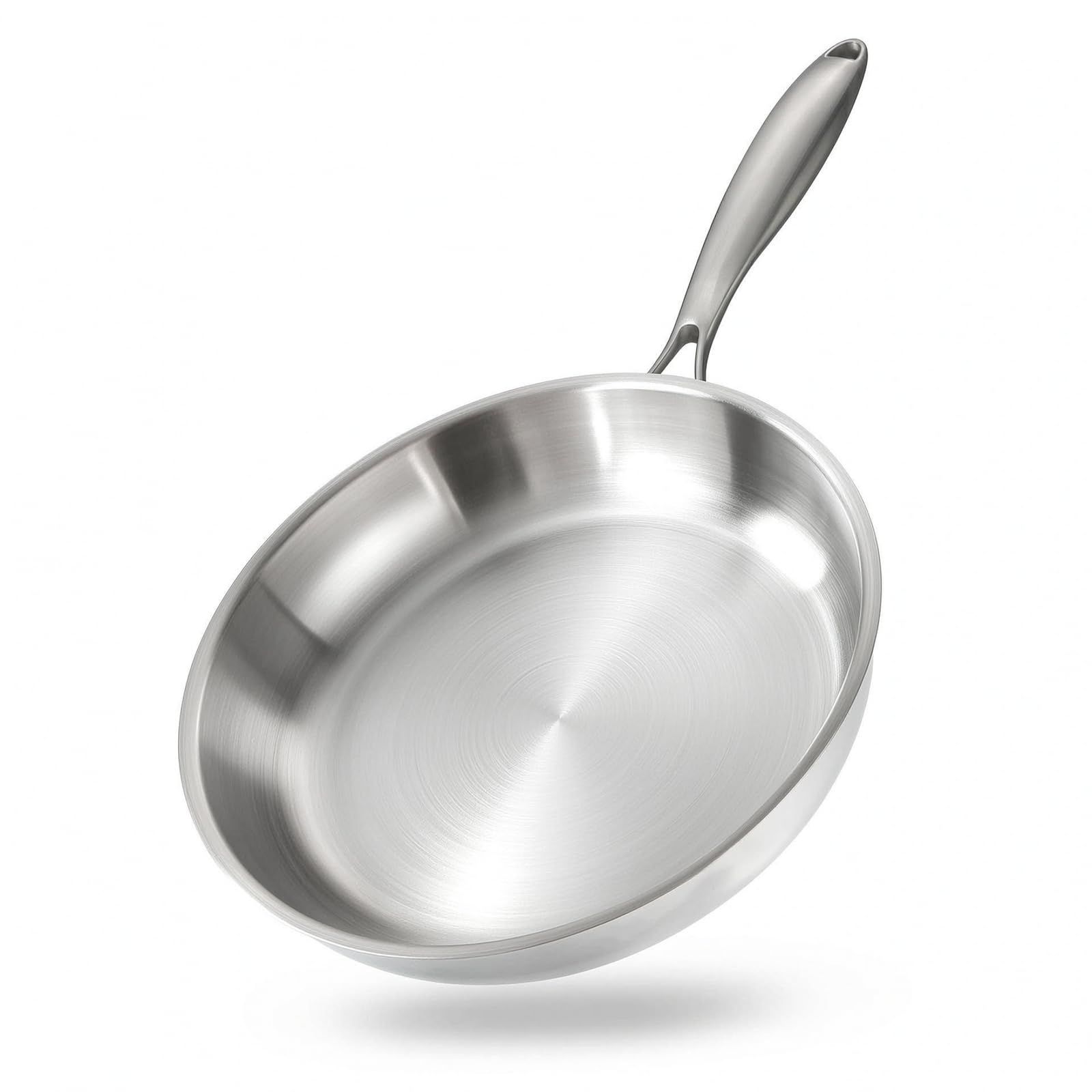 Sartén de Acero Inoxidable Triply 30cm, Sartén Sin Recubrimiento Antiadherente, Compatible con Todo Tipo de Cocinas Inducción Gas Eléctrica, Utensilio de Cocina Duradero para Familia