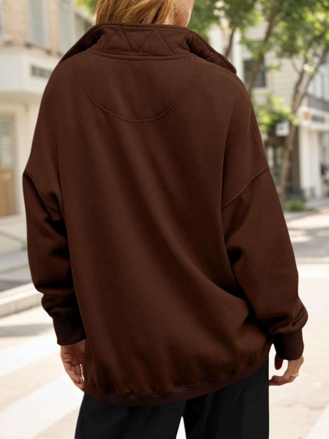 Fisoew Womens Oversized Sweatshirt Casual Snap Stand Collar Long Sleeve Pullover Tops Fall Travel Outfits - Image 4