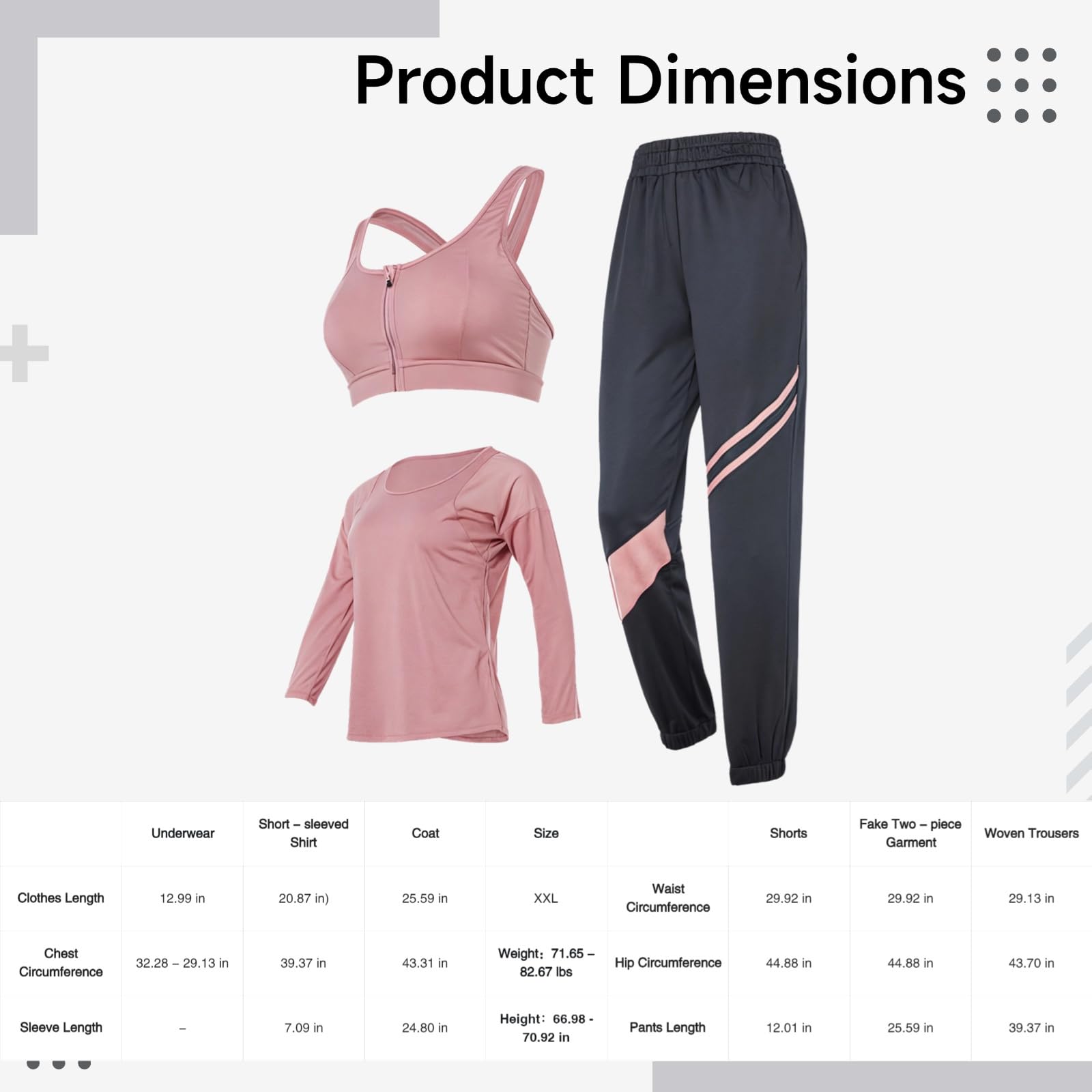 Xxl - Conjunto de yoga de 3 piezas para mujer, camiseta de manga larga y pantalones, tela transpirable de poliéster y elastano, se adapta a alturas de 155-180 cm, peso de 45-75 kg