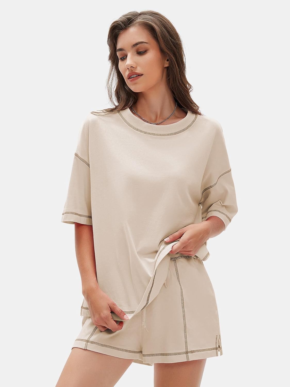 EXLURA Women's Casual Summer 2 Piece Sets 100% Cotton Short Sleeve Tshirt and Shorts Matching Sweatsuits Lounge Set 2026 - Image 4