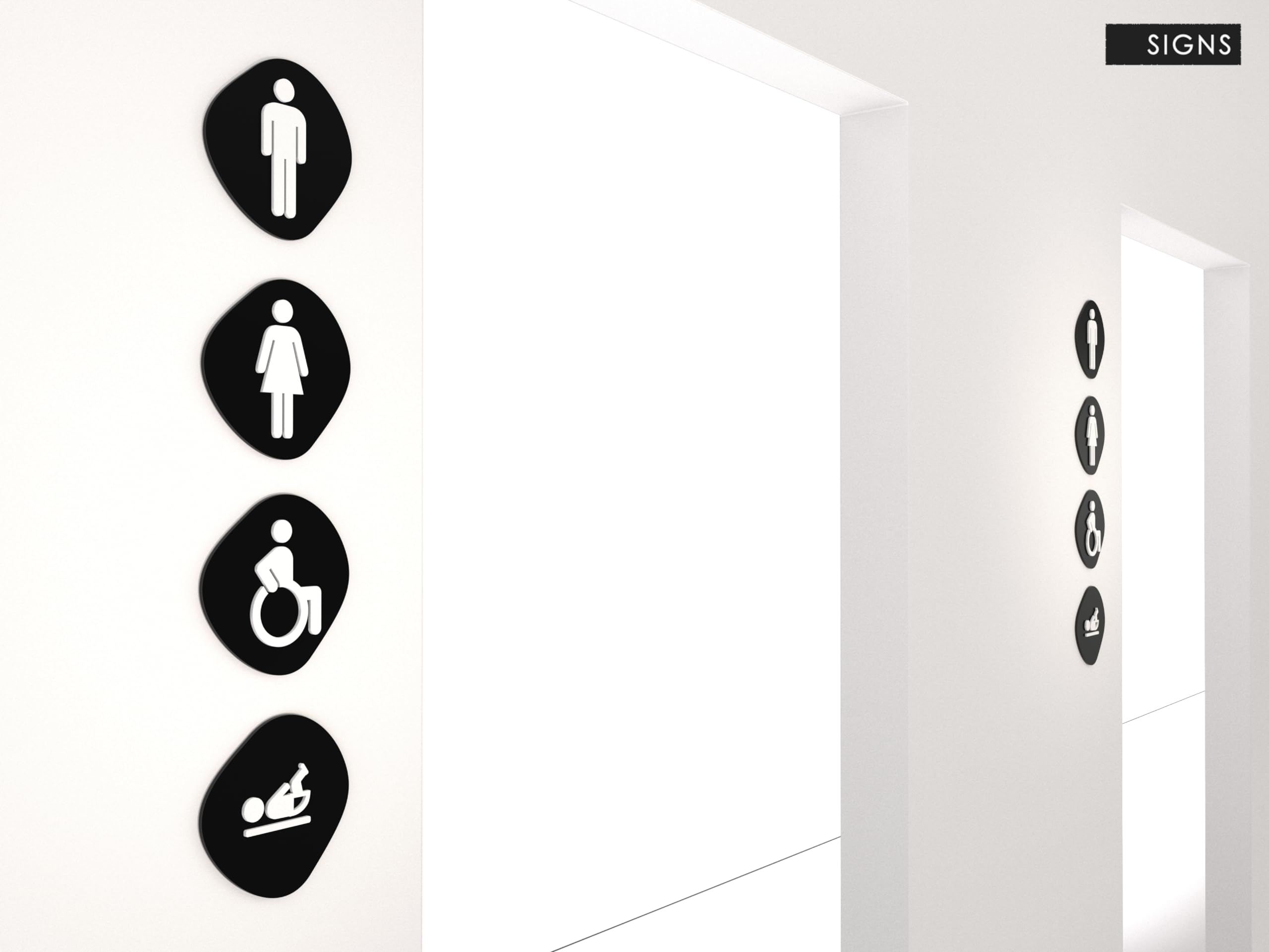 Signs - Classic, Set 4X- Cartel Aseos Señales Adhesivas - Cartel Baño Hombre Mujer Discapacitado Cambiador - Cartel Puerta Señal aseos - Cartel Cambiador Bebe (Piedra)