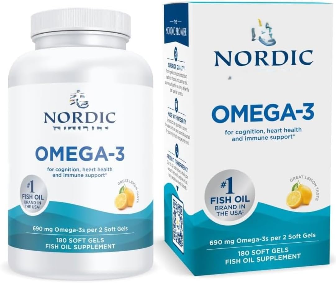 Nordic’s Omega 3 Fish Oil, 690 mg, Lemon Taste, 180 Softgels