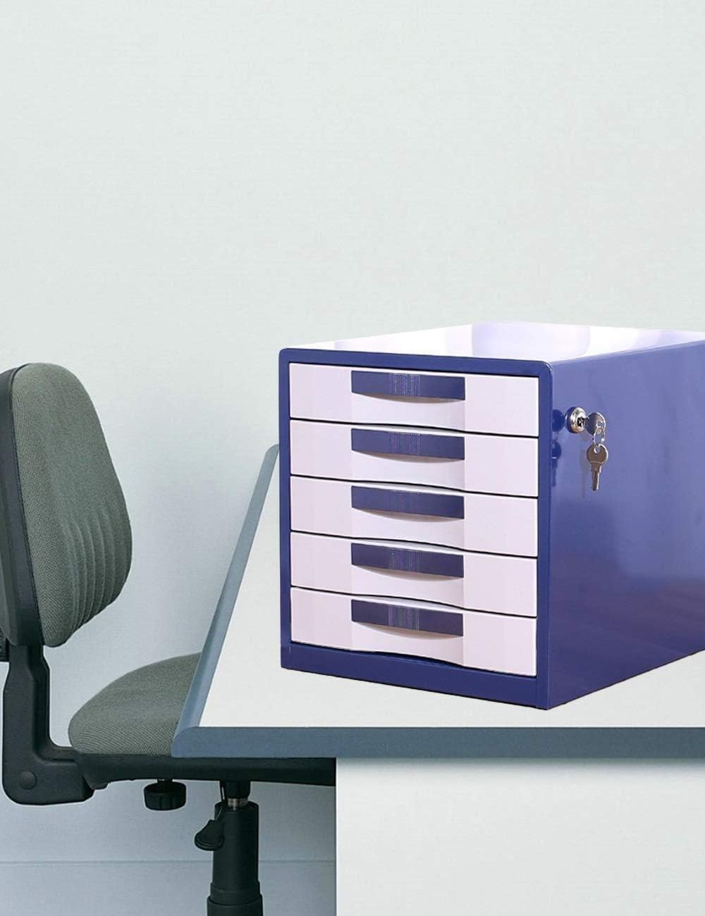 Schedario a 5 cassetti con serratura, | Organizer da scrivania in metallo for casa e ufficio for cartelle A4/sospese, armadietto con serratura(Blue)