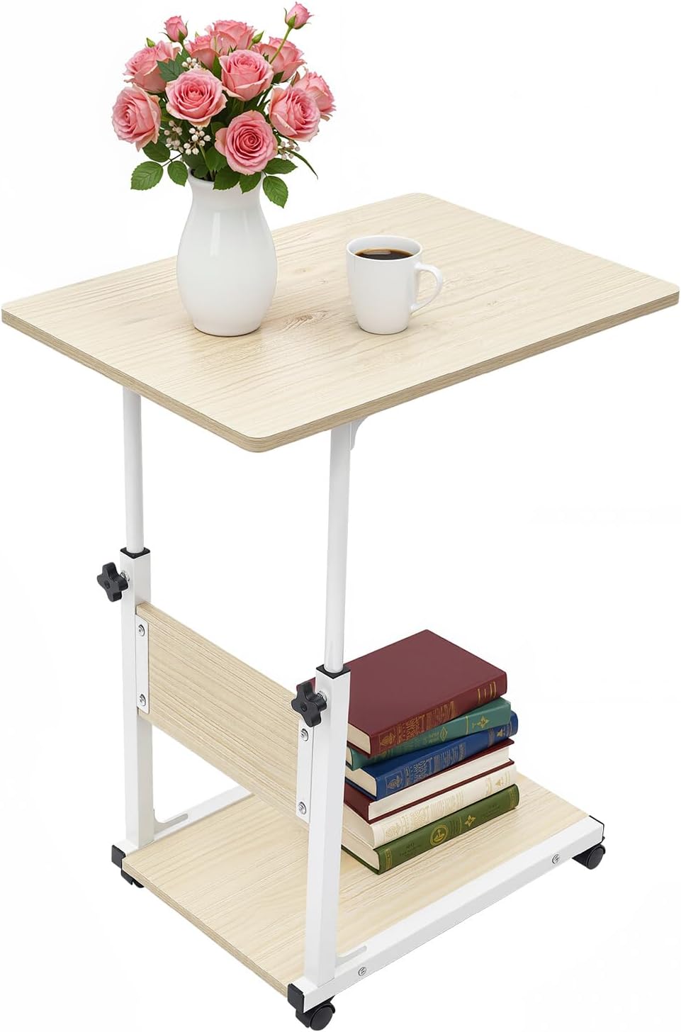 2 Ebenen Pflegetisch Beistelltisch Couchtisch Sofatisch mit Rollen Mobiler Kaffeetisch H henverstellbar Nachttisch f r Krankenbett Pflegebett Laptoptisch