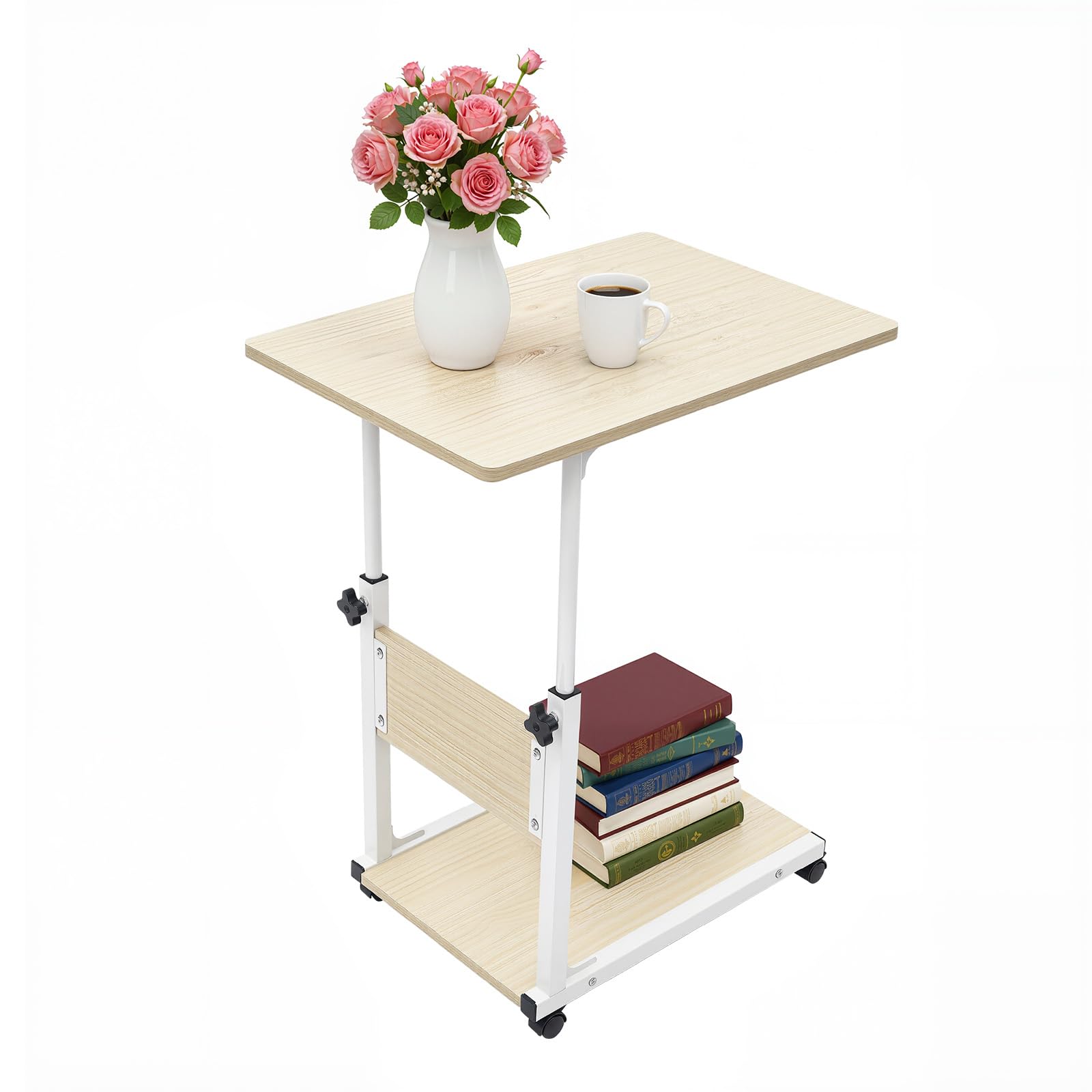 Stolik pomocniczy na kółkach, stolik pomocniczy w kształcie litery C, regulacja wysokości 55–80 cm