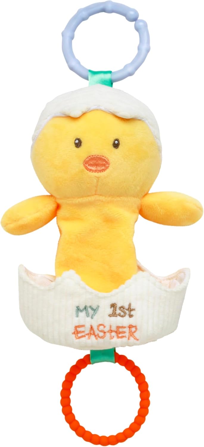 Baby Starters Magic Years Easter Egg Rattle Toy with Pull and Jiggle Vibration Feature and Travel Hook, Multicolored Chick, My First Easter, 10 inch