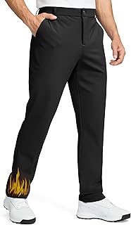 Men's Fleece Lined Pants 30"/32"/34" Golf Work Dress Pants Casual Insulated Warm Winter Trousers with Pockets