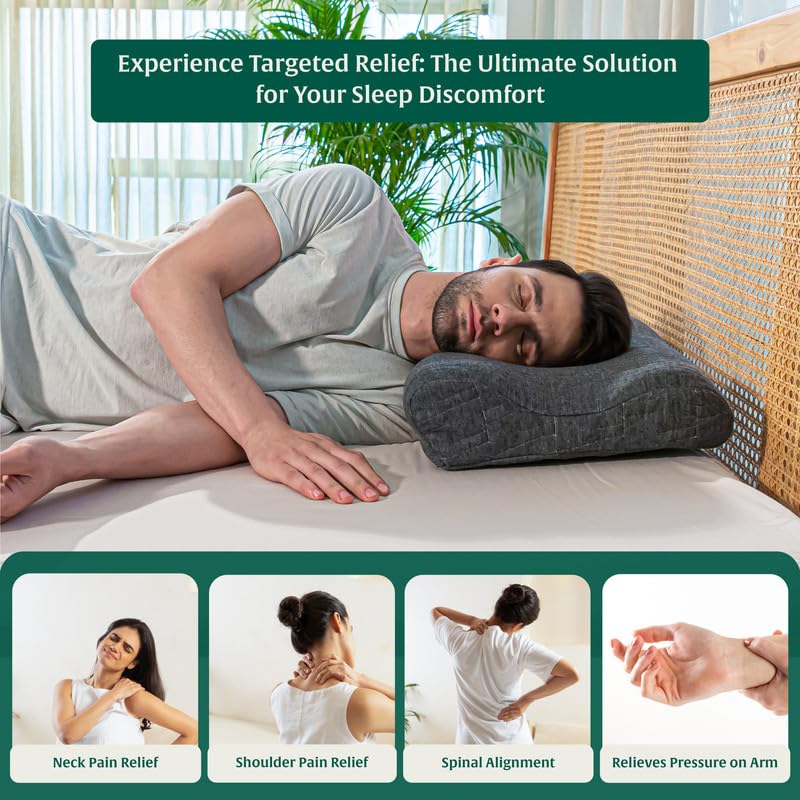 The White Willow Memory Foam Orthopaedic Extra Neck Support Bed Pillow for Sleeping with Removable Pillow Cover (22.5" L x 14" W x 4" H) Grey - Image 3 thumbnail
