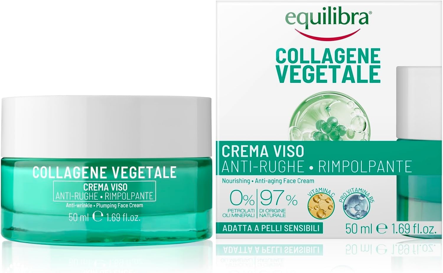 Equilibra, Collagene Vegetale Crema Viso Anti-​rughe Rimpolpante, 50 ml , con Fitocollagene da Semi di Zucca e Collagen Amino Acids, Vitamina C, Pro-​vitamina B5, Dermatologicamente Testato