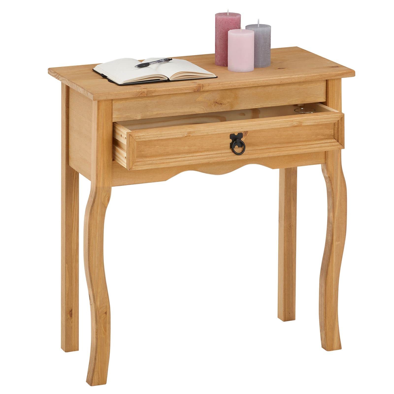 CARO-Möbel Konsolentisch Salsa im Mexiko Stil, Beistelltisch aus massiver Kiefer, Anrichte mit 1 Schublade gebeizt und gewachst, Konsole