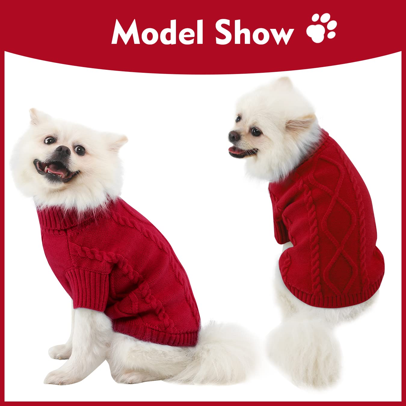 Pullover Für Kleine Hunde – Thermo-Strickpullover, Rollkragen, Rot, Größe S